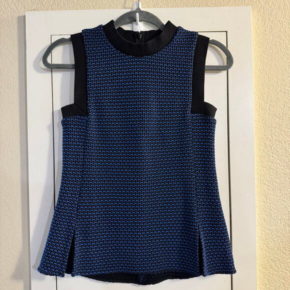 NWT Derek Lam New York Made in USA Sleeveless Crewneck Top Tweed Knit Sz 4 Blue - Picture 2 of 8